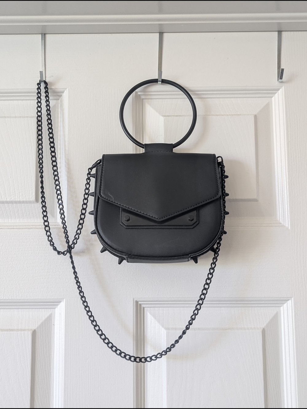 Nasty Gal: Black Ring-Handle Studded Crossbody Bag